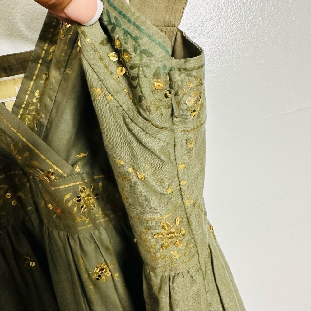 MICHAEL Michael Kors Olive Green Gold Imprint Border with Sequins Dress Size 8 - Picture 5 of 6